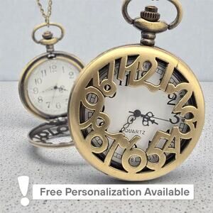 Whimsical Numbers Pocket Watch – Personalized Bronze Cutout Timepiece Vintage